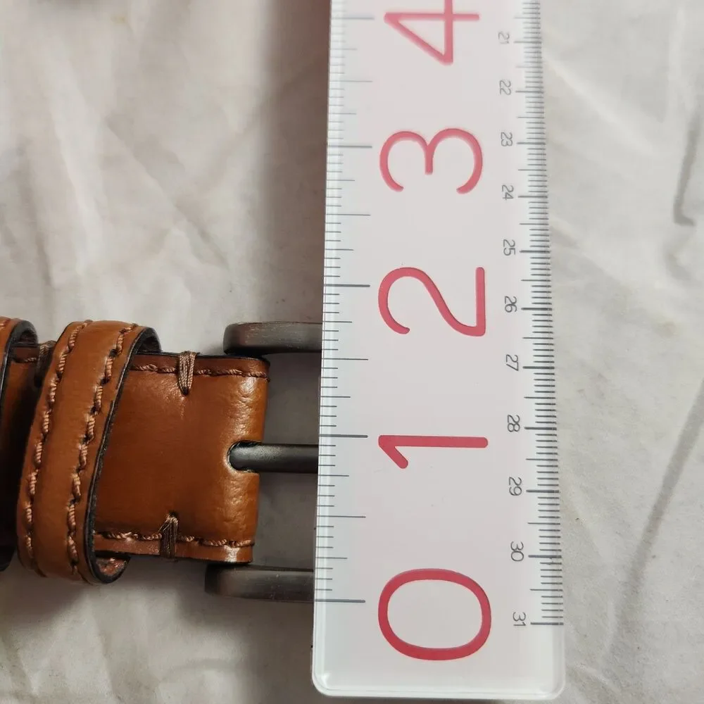 Men's 42 Handmade Italian Brown Leather Dress Belt Stitched Buckle Fits 38.5-43